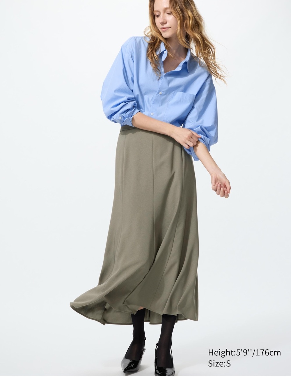 Uniqlo Olive Midi Skirt in Sage
